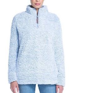 Fuzzy light blue teddy oversized sherpa quarterzip sweatshirt